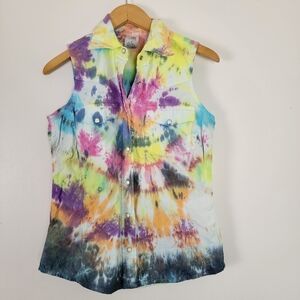 Carhartt Sleeveless Tye Dye Top Cotton Snap Front Western 2009 Fitted Structure